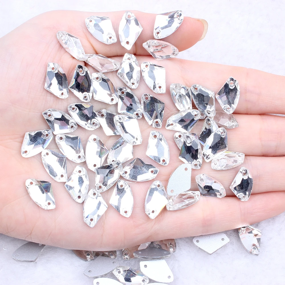 Hot Sale Sew On Axe-Shaped Glass Beads Flatback Point Faces Rhinestone Crystal Crystal AB For DIY Garment Fashion Wedding Dress