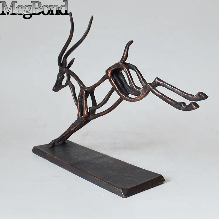 Cast iron metal animal antique brass antelope sculpture,  abstract deer figurine for home decor
