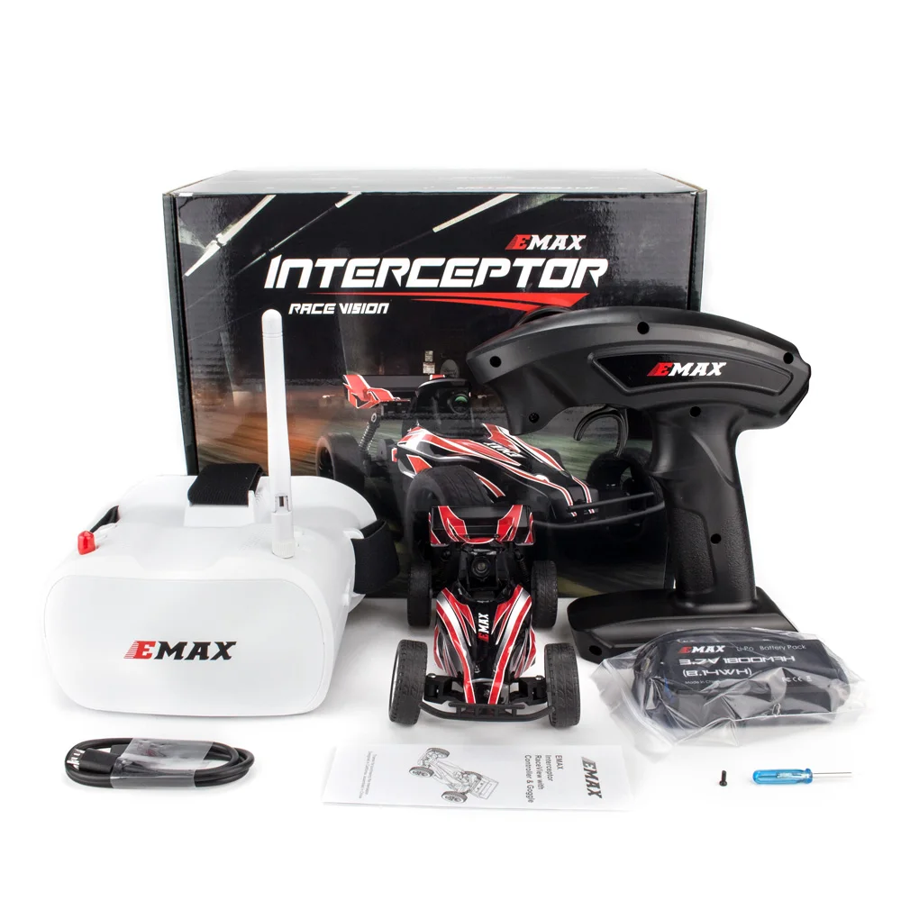 
Emax Hot selling wholesale Christmas gifts 1/24 small size Vehicle Interceptor 2.4G FPV RC car RTR with Goggle and Transmitter 