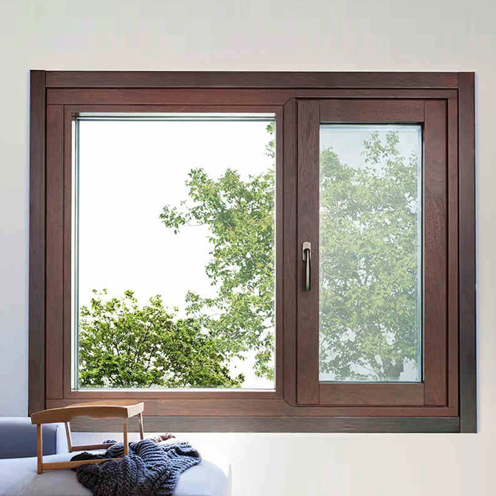customized design producer Wood Grain Pattern Aluminium Casement Window with Wood Grain for House