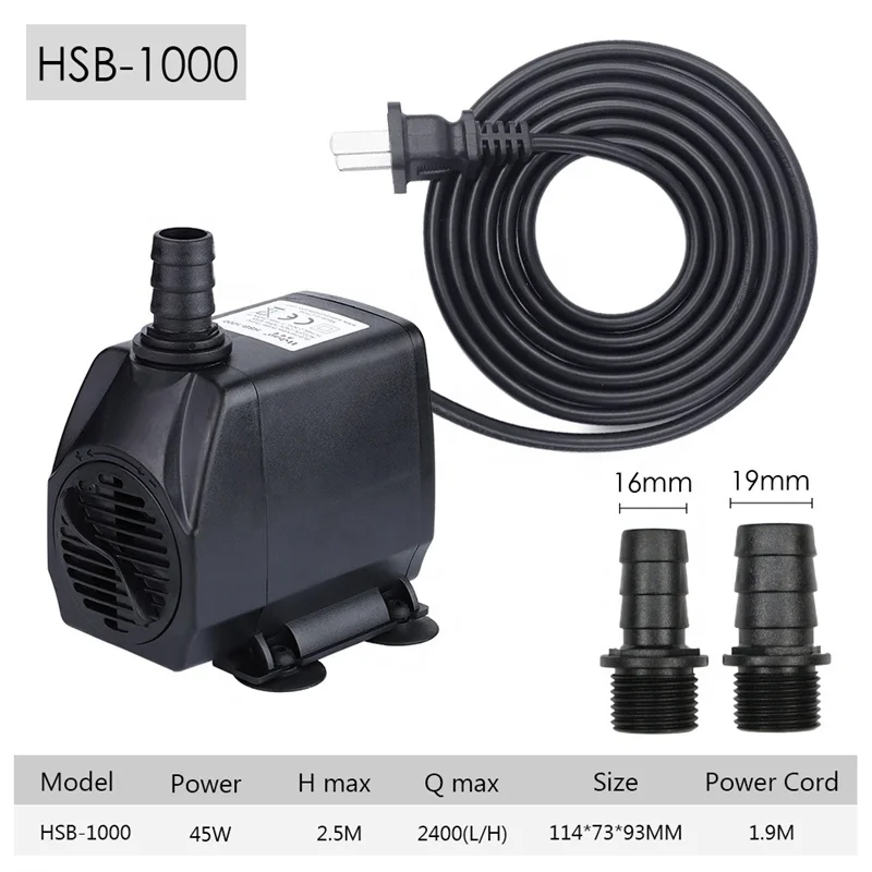 2500L/H Aquarium Submersible Pump 45w Garden Fountain Water Pump Hydroponic Submersible Water Pump for Aquarium