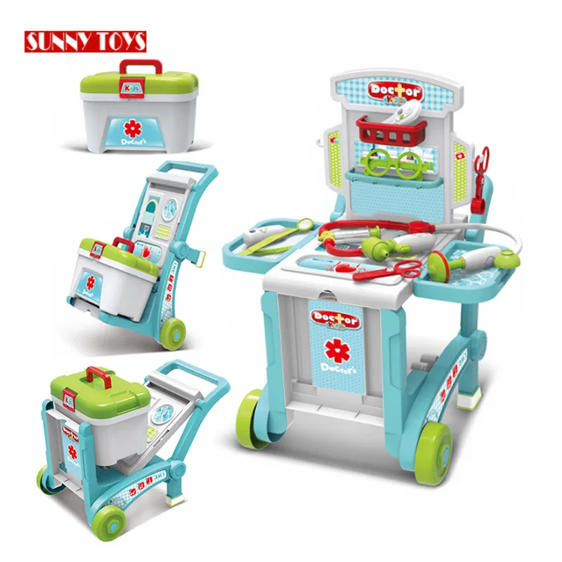 3 in 1 pretend play doctor kit suitcase toys educational plastic kids doctor cart toy for boys girls