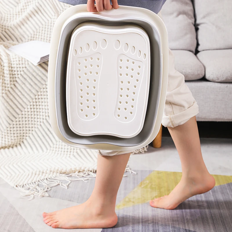 PP plastic foldable spa foot bath tub collapsible wash basin save place Modern two tone portable foot wash basin for home
