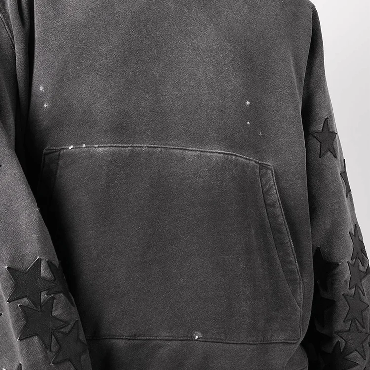 street wear vintage washed men hoodie set wholesale stone wash hoodie custom embroidery patch no string hoodies