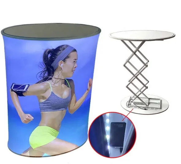 Rectangle and Oval Pop Up Counter Foldable Trade Show Counter Desk Pop Up Booth Table With LED Light