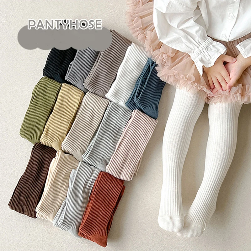 Wholesale Multi Colors Solid Ribbed Children Pantyhose Kids Tights Cotton Girls Blue White Baby Kids Tights