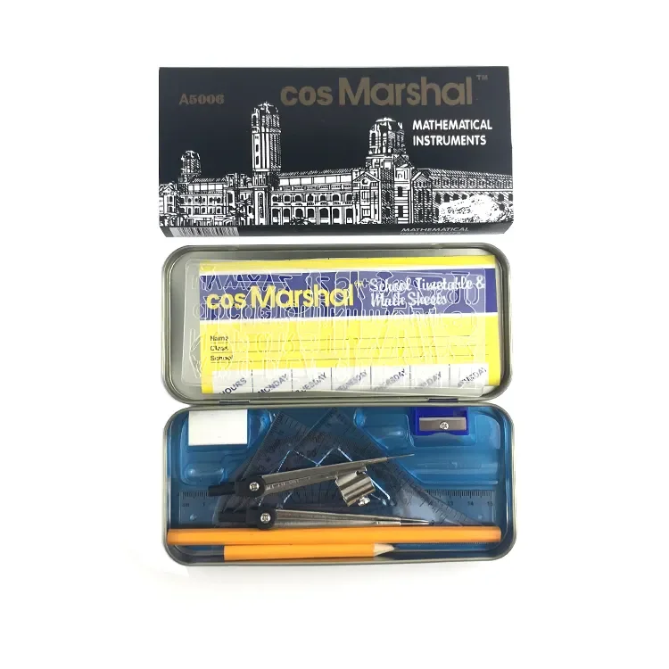 Hot Mathematical Instruments Compass Math Set Geometry Box Metal Rulers Multi Function Metal Bus Shape 3 Compartment 50ctns