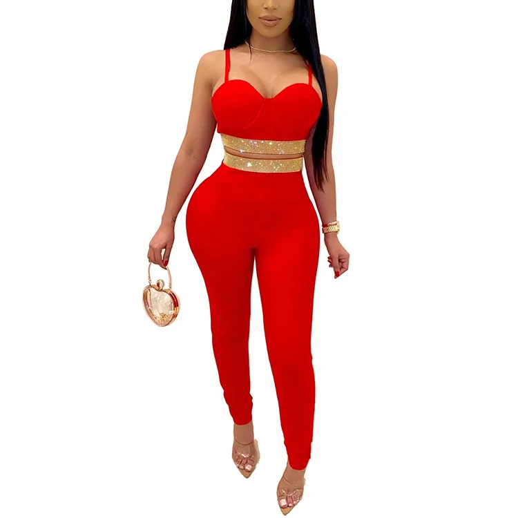 Комплект из двух предметов: топ и брюки-карандаш со стразами