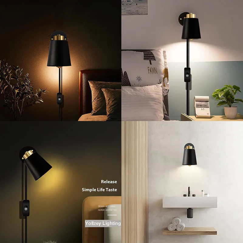 American retro industrial swing arm wall lamp bedroom bedside with switch American and European plug hanging lamp reading light