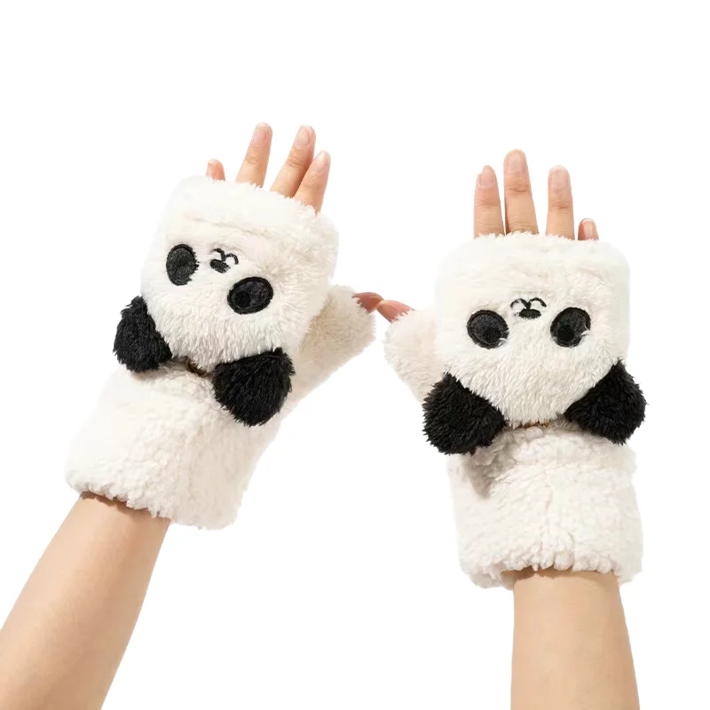 Симпатичные перчатки Panda раскладушка, теплые перчатки без пальцев (легко играть с мобильным телефоном)