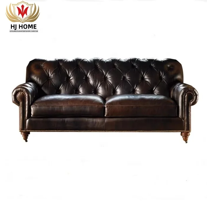 HJ HOME Tufted Deep Button Sofa Set Classic Retro Couch Vintage Grain Leather Upholstered Chesterfield 321 Seat Sofa Set