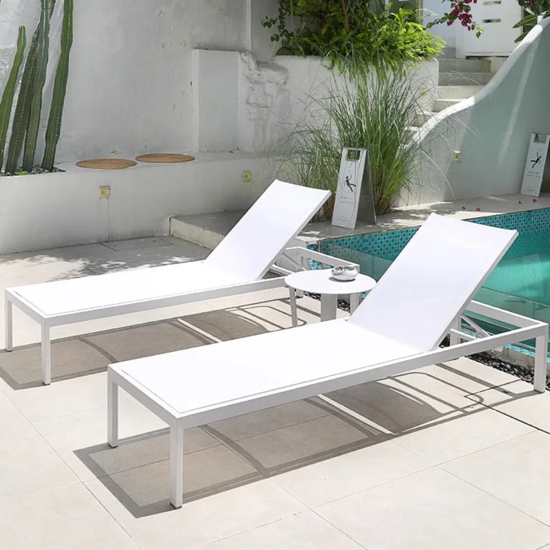 High Quality Aluminum Chaise Lounge chair hotel resort Sunbed Adjustable Outdoor Garden Patio sling Sun Lounger for beach