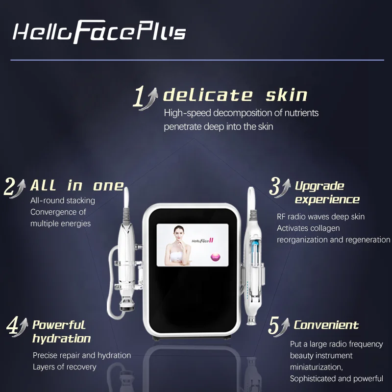 Newest face skin tightening no needle meso injector mesotherapy gun 2 in 1 with RF handle Hello face plus