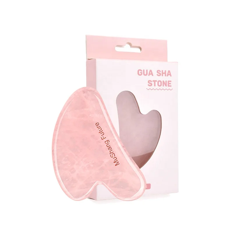 Natural Crystal Face Massager Custom Logo Wholesale Guasha Massage Tool with Box Rose Quartz Gua Sha Stone