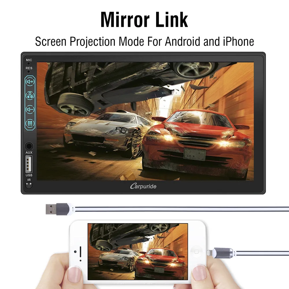 7 Inch with waterproof 1080p Back camera Double Din Car Stereo Carplay and Android Auto Touch Screen Car Audio Receiver MP5