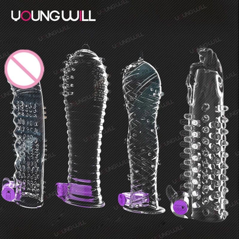 Crystal Penis Condom Sleeve Adult Longer Covers Extender Condoms Toys Shop for Men
