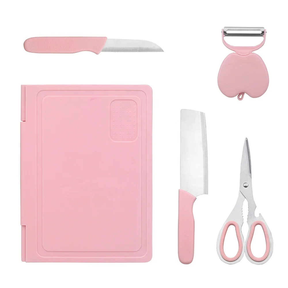 PP Plastic Cutting Board Set for Kitchen for Chopping Vegetables Fruits Includes Knife Peeler Scissors Great for Camping Tools