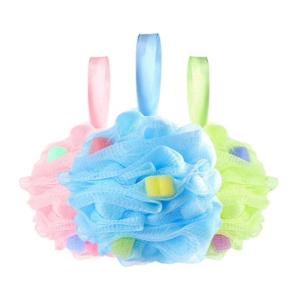 Bathroom Scrubber Body Loofah Bath Brush Exfoliating PE Mesh Bath Pouf With PU Sponge Eco-friendly Shower Sponges For Kids