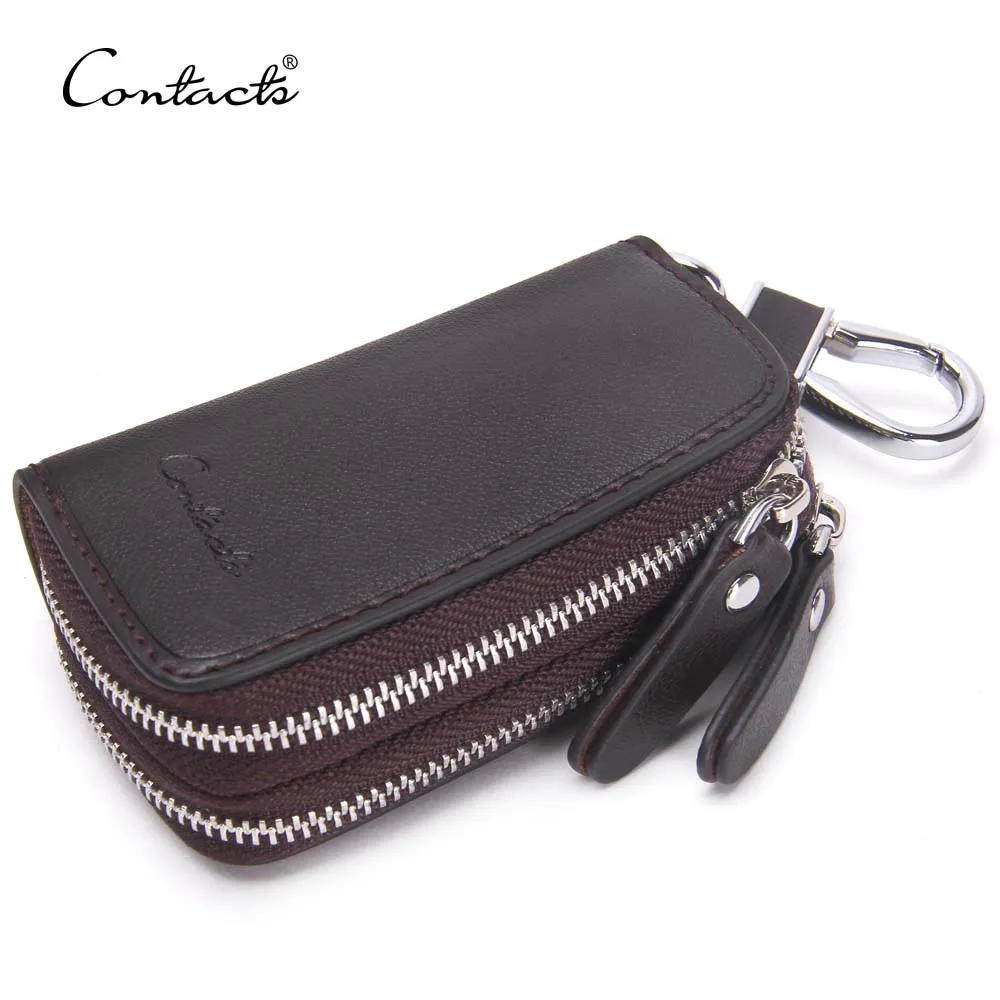 design your own logo wholesale New Double Zip Men Genuine Cow Leather car key case holder key chain wallet Car Key Wallets