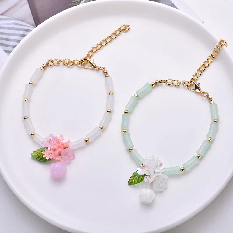 New Chinese style rice bead flower pet necklace small and fresh ancient style cat and dog jewelry collar
