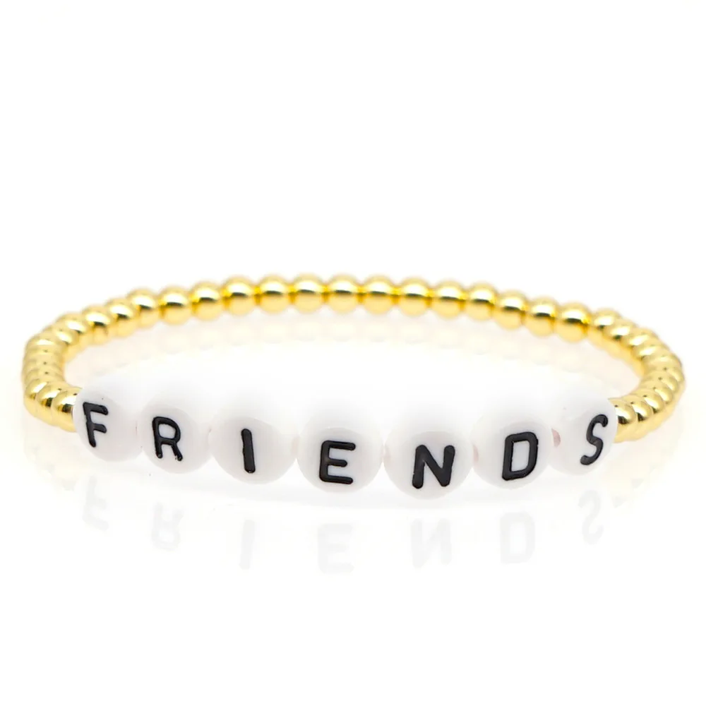 DIY 4mm Acrylic Alphabet Letter Gold Beads Bracelet for Ladies Children Gift