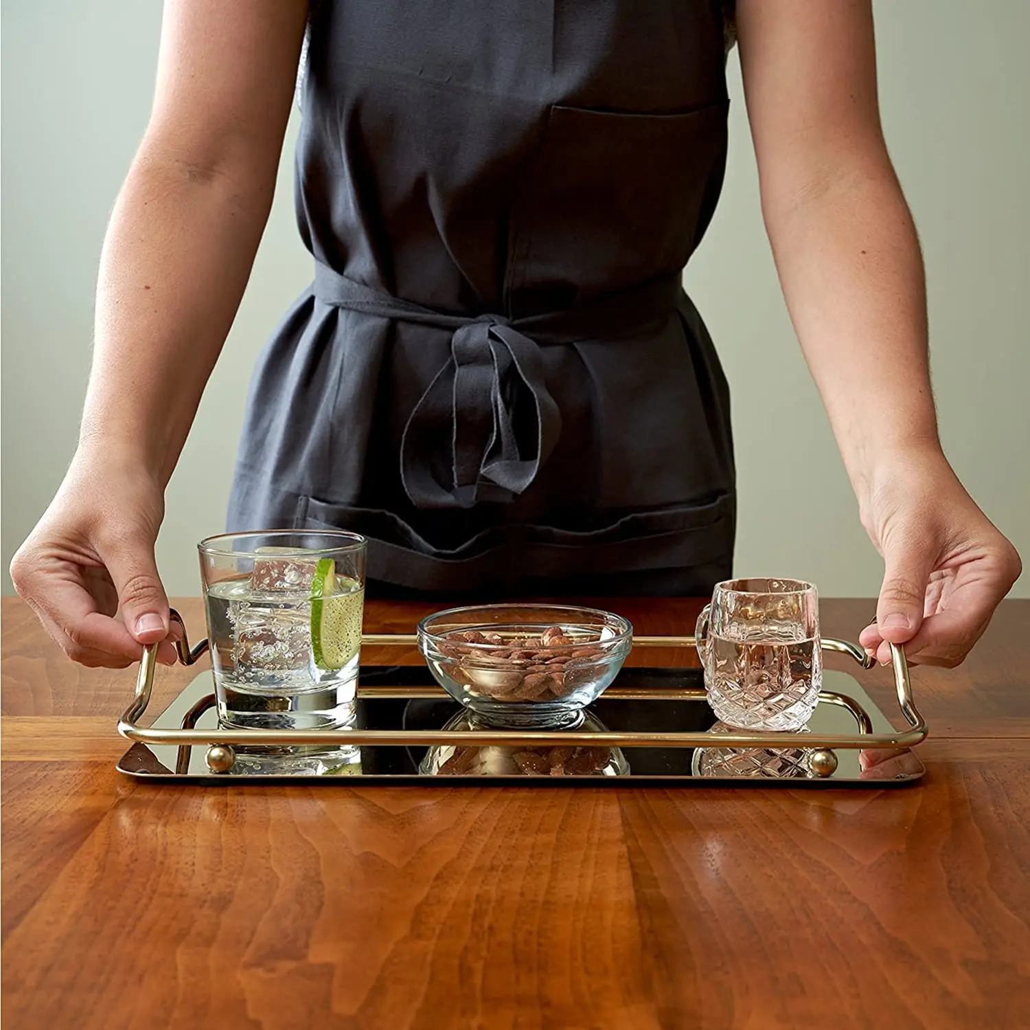 Gold Mirror  Vanity Jewelry Perfume Organizer Decorative Tray  Handle Makeup Tray Mirror Tray Vanity Dresser Bathroom
