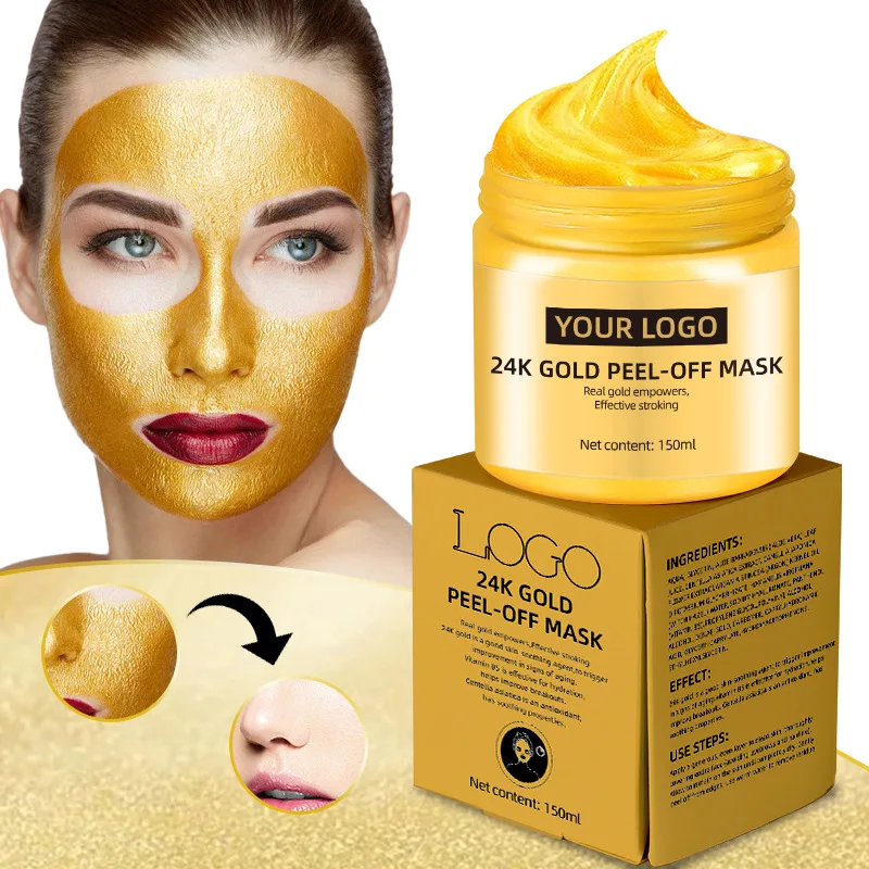 Private Label Anti Wrinkle Whitening Organic 24k Gold Mask Collagen Peeling Peel off Clay Skin Care Gold Facial Mask