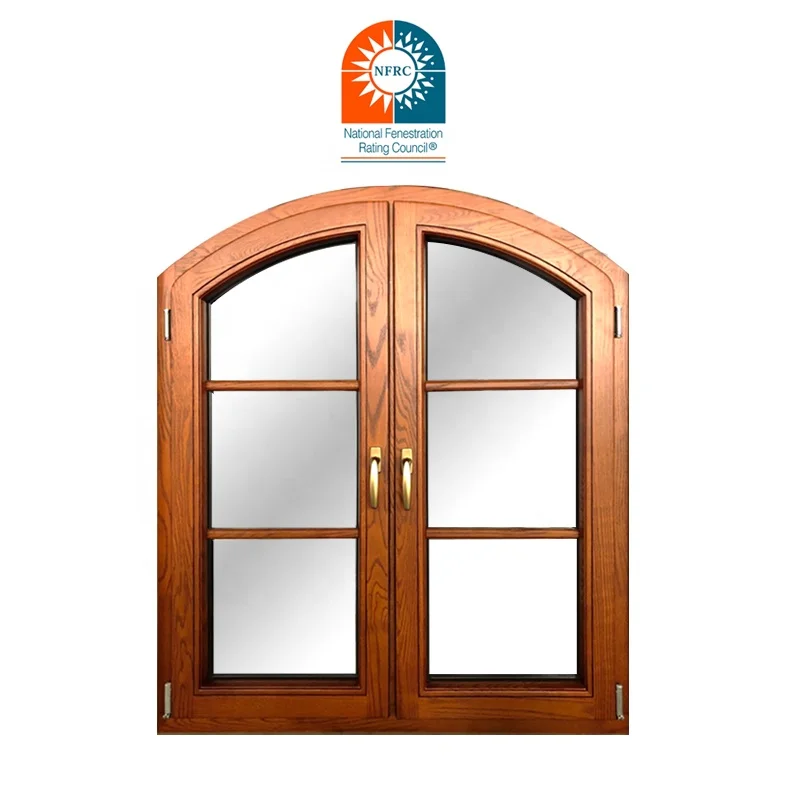 Doorwin Wholesale Pattern Design Wooden Window With Double Glazing Glass Oak Wood Round Arch Top Casement Window