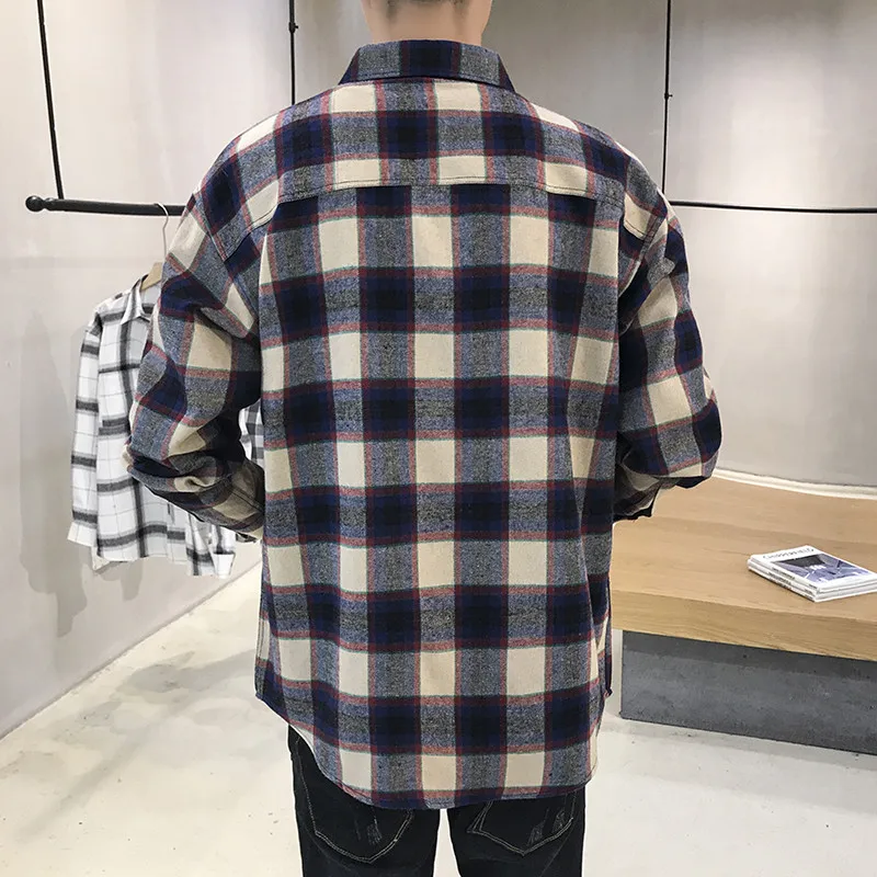 
Wholesale Fashion Checked Plaid Shirts Cotton Loose Plaid Shirts Men 