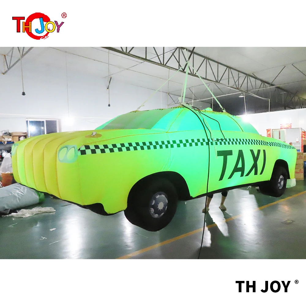Customizable 4m Inflatable Yellow Taxi Model with Digital Printing and LED Lights Eyecatching Decorative Cab Car