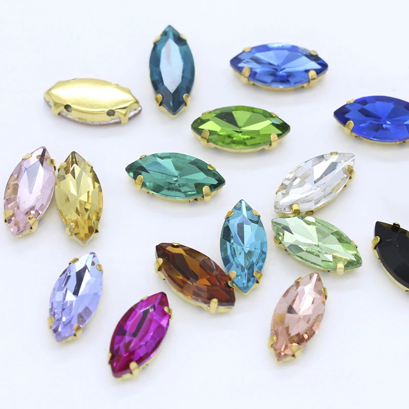 Lucky Super Thick  raw  brass claw fancy cristal point back strass 9*18mm  navette  eye horse for jewel