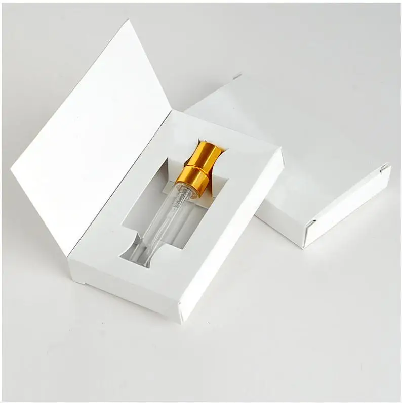 Customized 5 ml 10 ml empty clear amber black glass refillable perfume bottle with box sample packaging