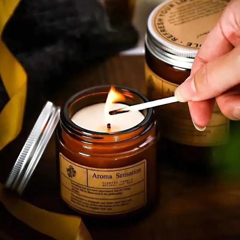 Amber Brown Glass Cup Essential Oil Aromatherapy Candles Jars for Home Help Sleep Home Indoor Long-Lasting Fragrance