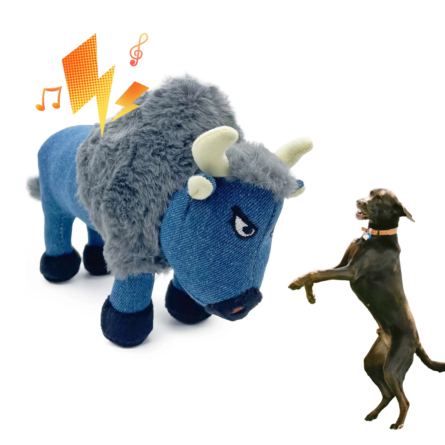 Instock Soft Denim Bison Durable Dog Plush Toys Waterproof Interactive Squeaky Dog Toys for Aggressive Chewers