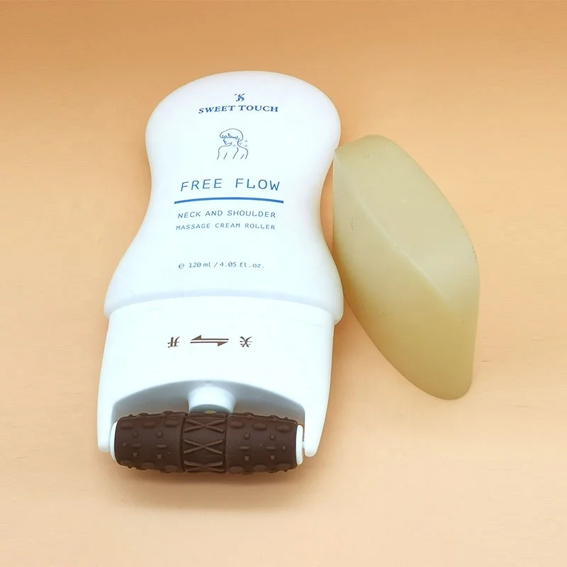 100 ml 150 g PE oval shape convex single roller massage flat skincare  cosmetics bottles with massager PP cap