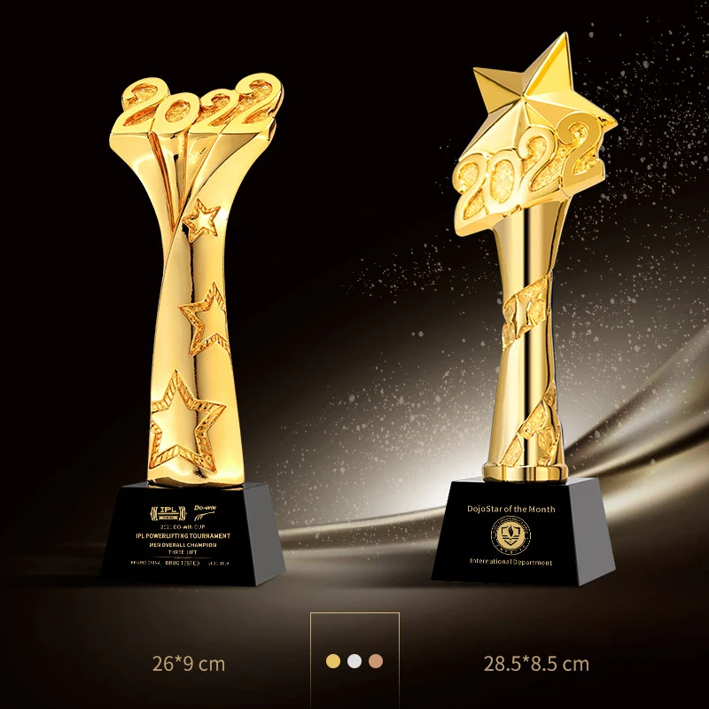 Custom Metal Trophy Cups Awards Gold Sport Ornament Plaque and Gold Resin Metal Trophies