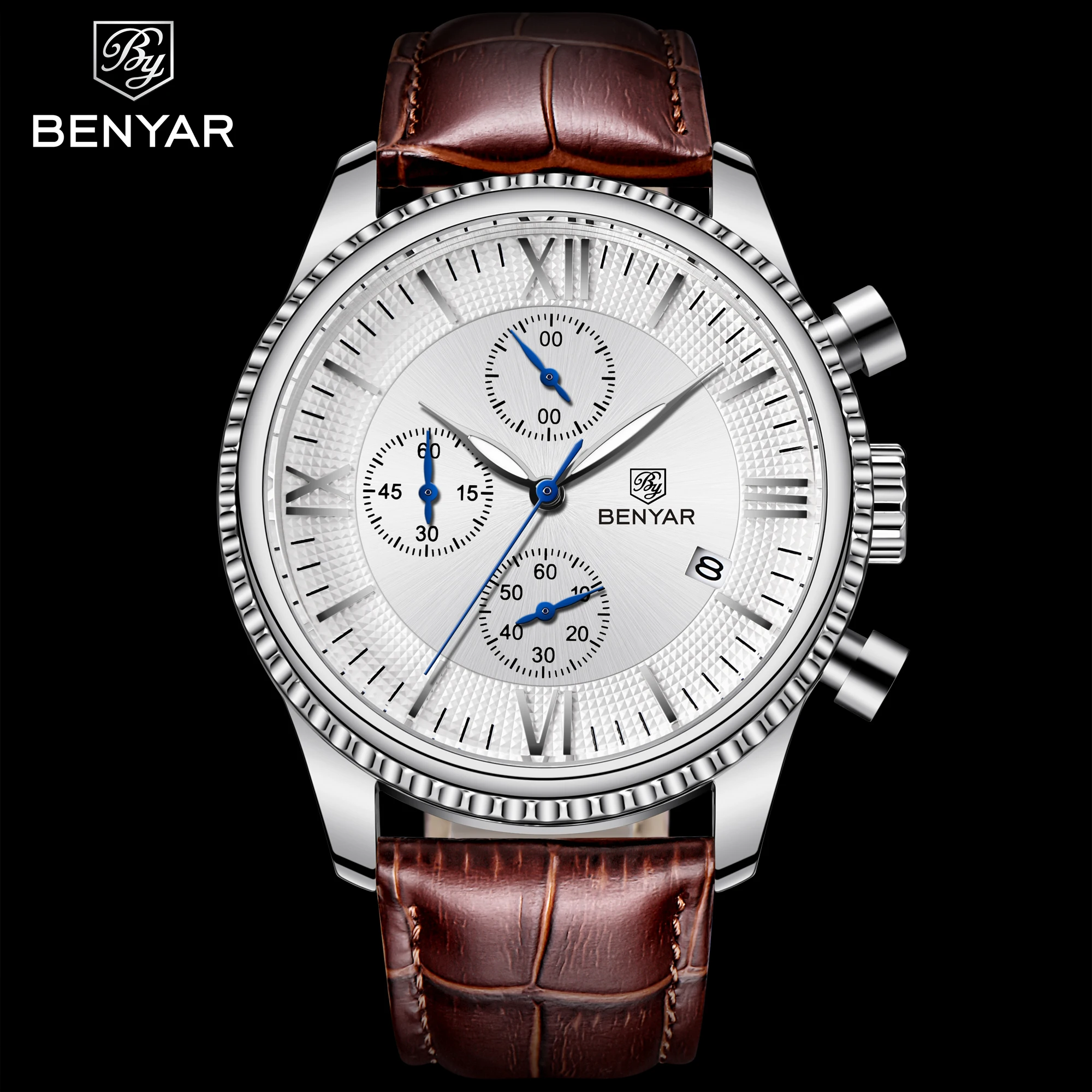 
Benyar 5129 luminous wrist watch custom logo hot sale Herrenuhr water resistant classic quartz 30m leather western wrist watches 