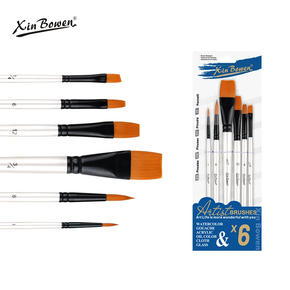 Xin Bowen Nylon Synthetic Hair Paint Brushes Wood Artist Graffiti Brush Set For Watercolor Oil Acrylic Paint Brush