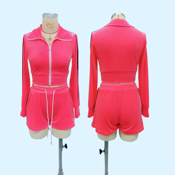 huilin custom cropped velour tracksuit zip through womens tracksuits 2 piece set blank shorts sets tracksuit outfits for women
