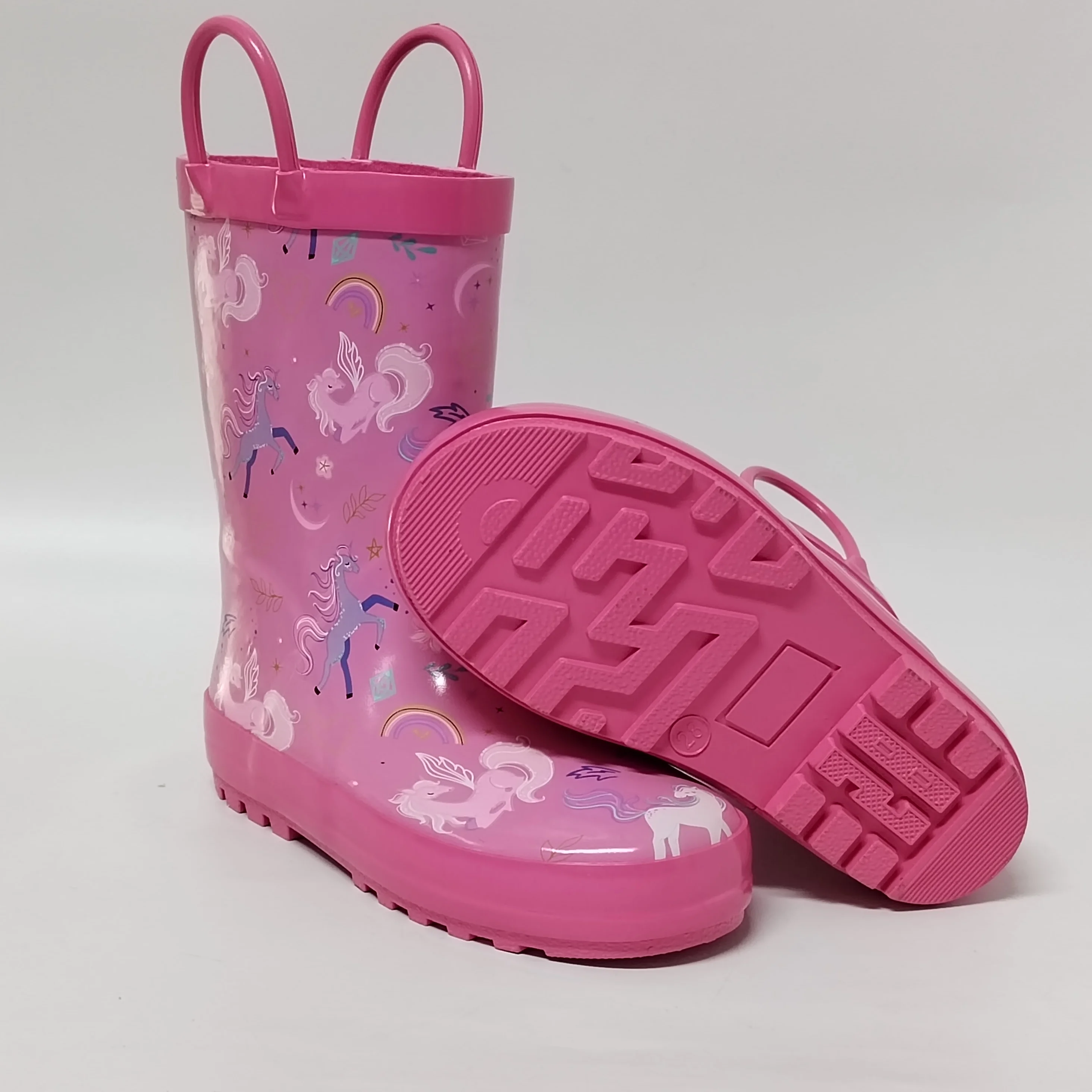 the most popular design unicorn printed color lining rubber wellies for children