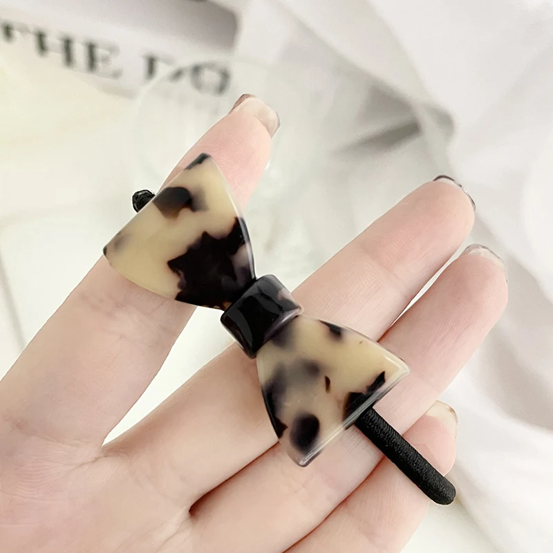 BSCI Audited Factory Lovely Korean Hair Accessories Acrylic Acetate  Bowknot Ponytail Holder Elastic Hair Bands For Kids