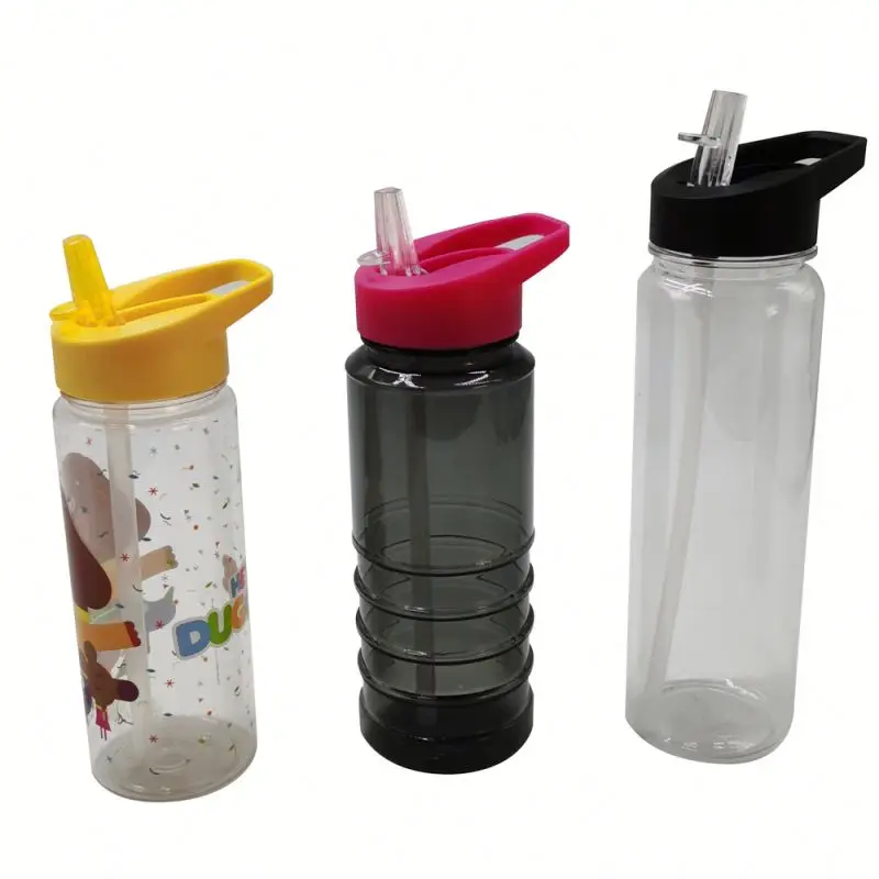 700ml eco friendly equipped flip straw plastic sports drinking water bottle botella de agua con popote rosa reutilizable