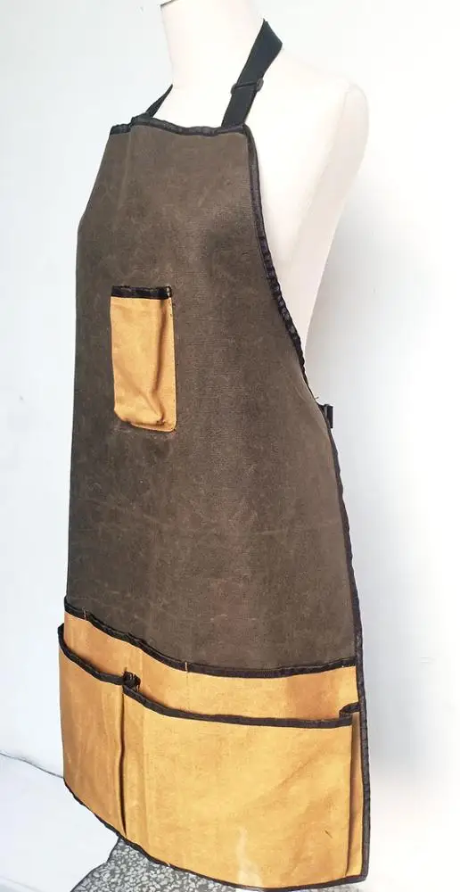
newest custom waterproof waxed cotton canvas garden work tool apron with pocket 