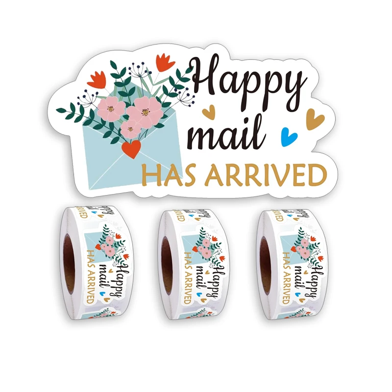 Custom Cute Paper Waterproof Vinyl Thank You Happy Label Stickers Roll for Small Business