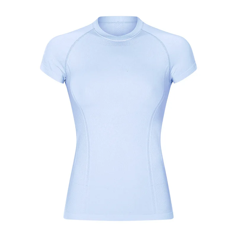 Spring and summer new round neck slim solid color yoga short sleeve female elastic quick dry fashion sports leisure yoga wear