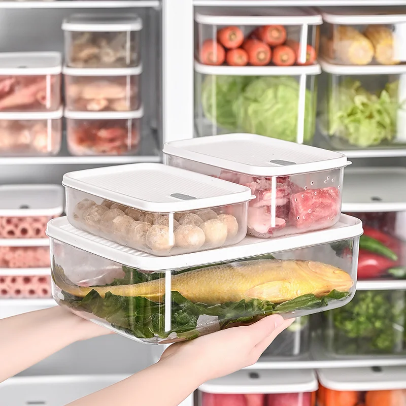 Kitchen fruit and vegetable freezer safe thickened plastic transparent fresh-keeping storage boxes 3-pieces set