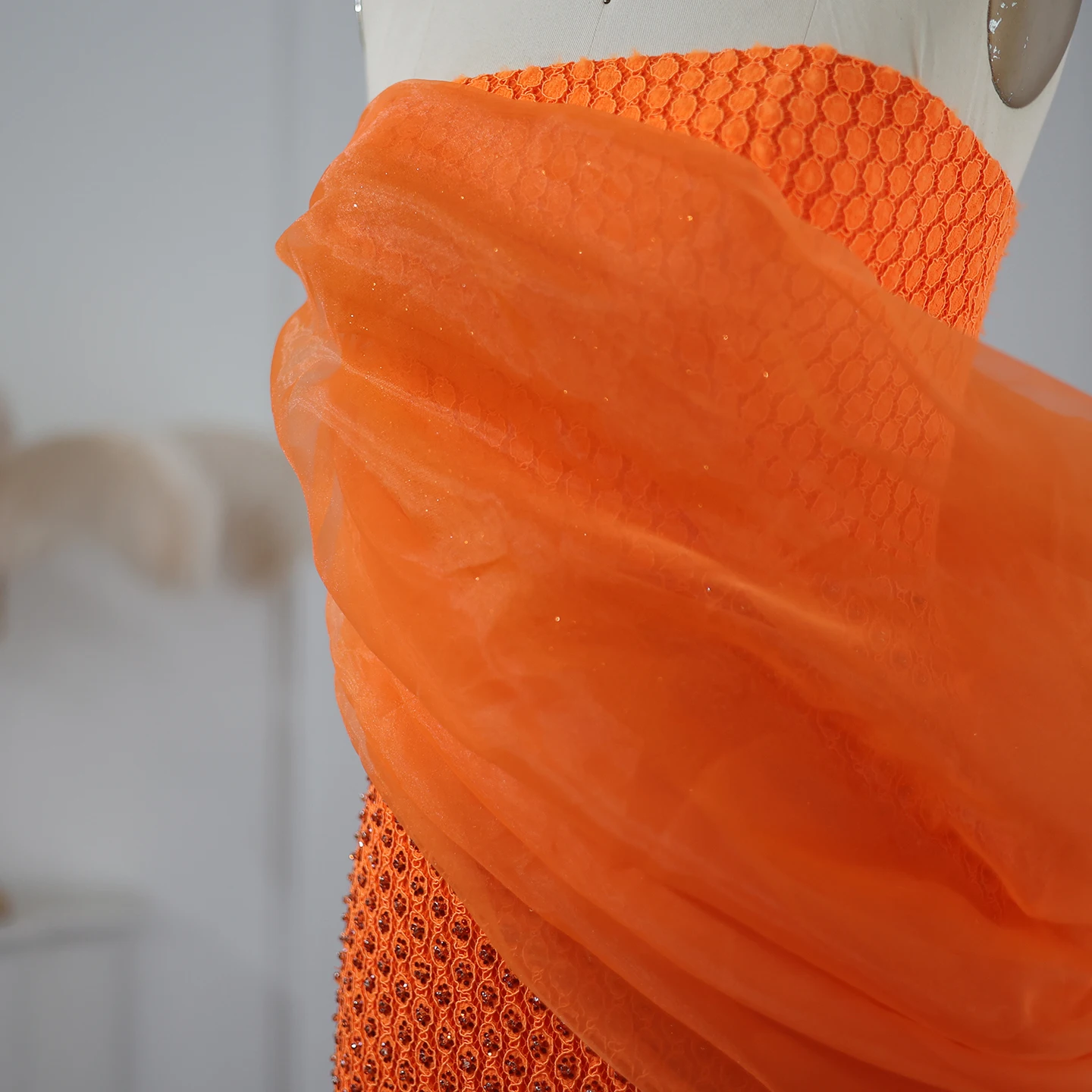 Orange One Shoulder Dubai Luxury Evening Dress For Wedding Arabic Women Elegant Ankle Length Formal Party Gown Sf011-2