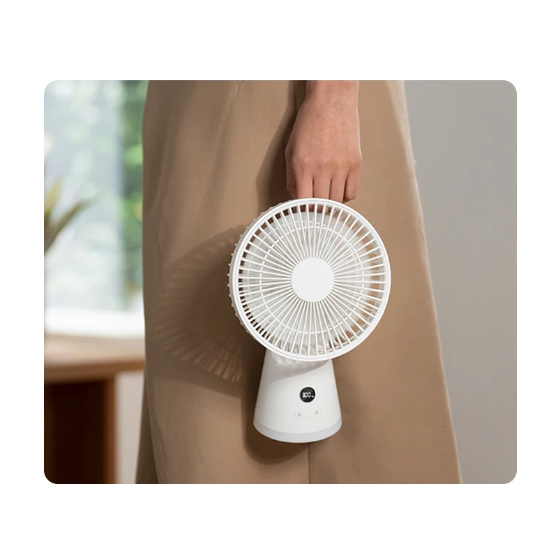 New Rechargeable Fan Angle Adjustable Led Power Display 5 Gears Wind Speeds Bottom Night Light Portable Fan