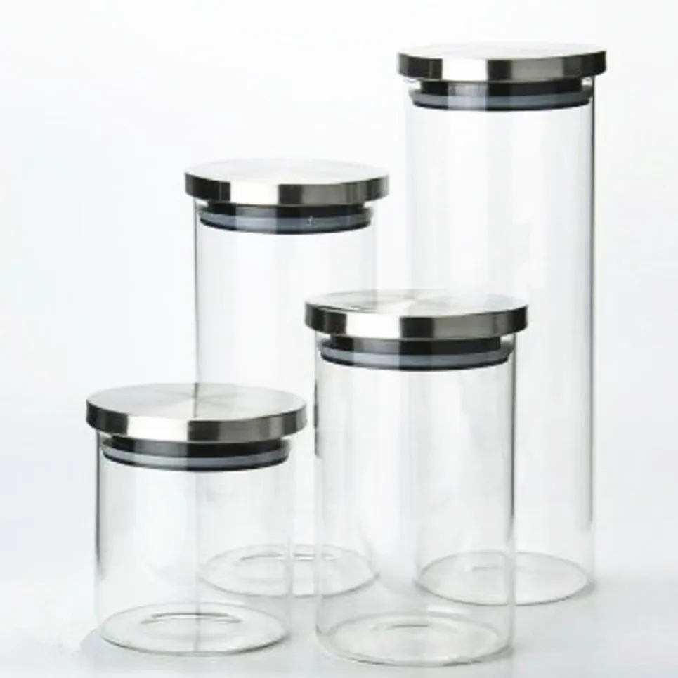 China Wholesale Glass  Storage jar  for Food with Metal Lid 300/450/500/600/630/750/1000/1280 ml
