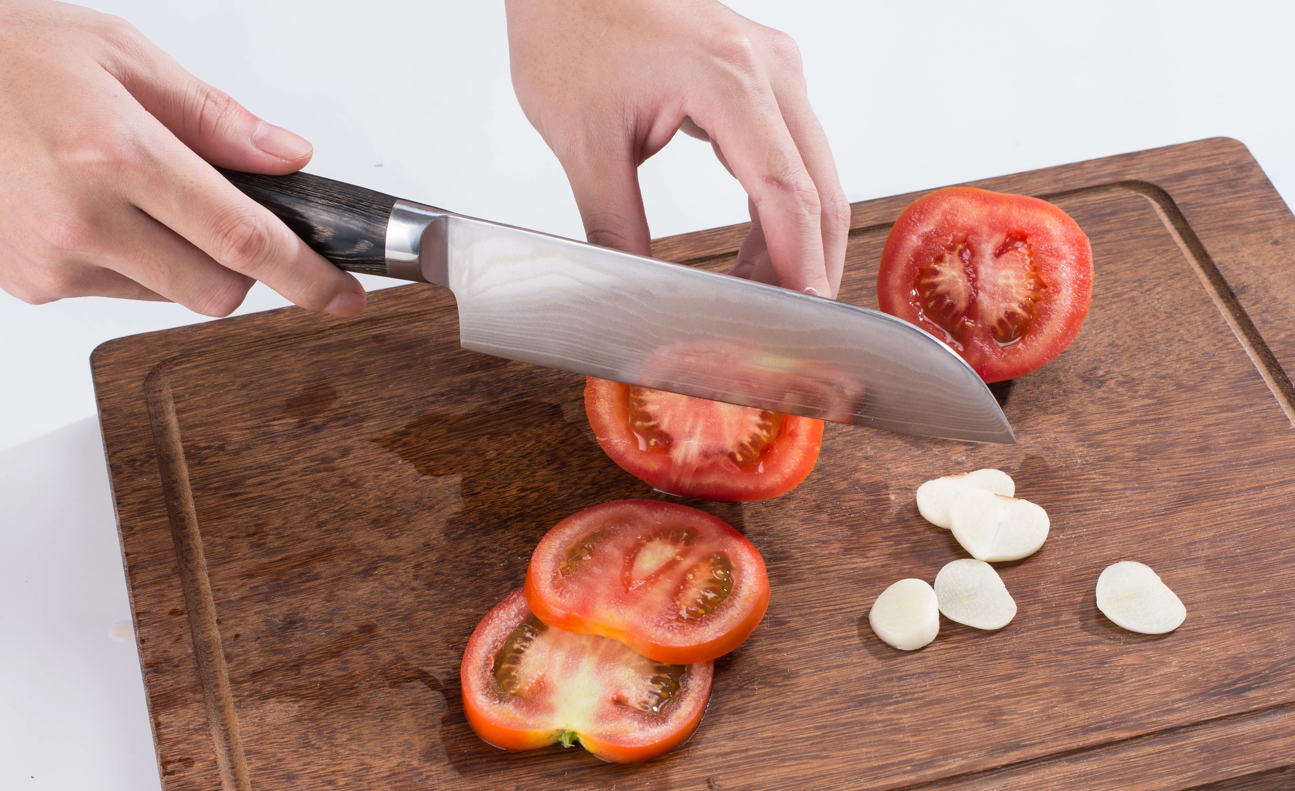  8 inch professional VG-10 steel Damascus kitchen Santoku knife with non slip Pakka wooden